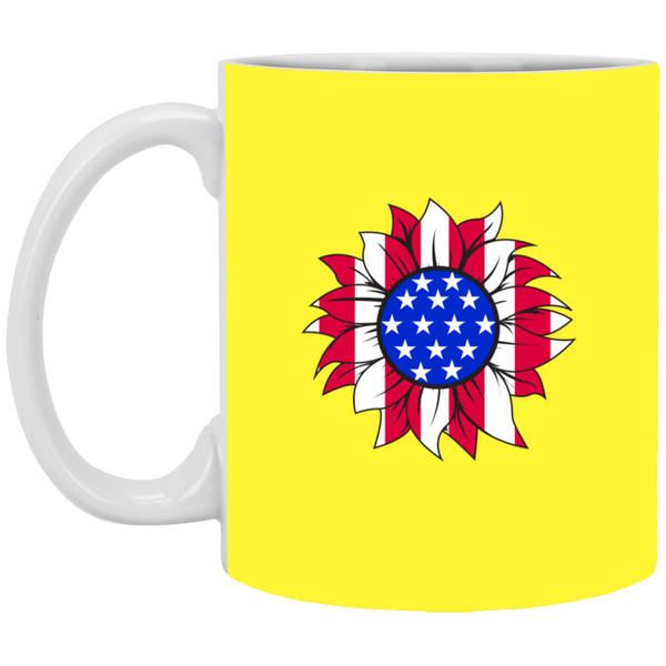 American Flag Sun Flower White Mug