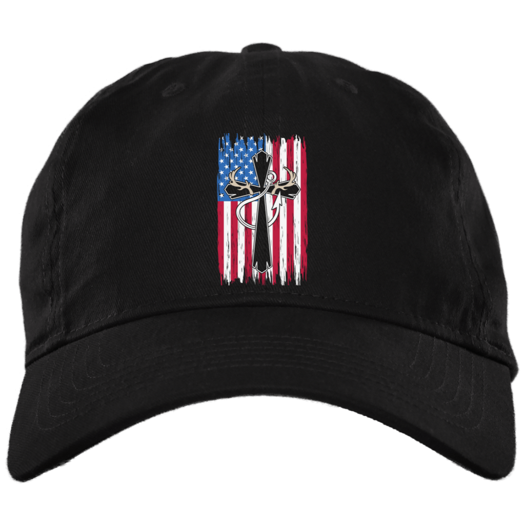 American Flag, Antlers, Fishing Hook, Cross Twill Unstructured Dad Cap