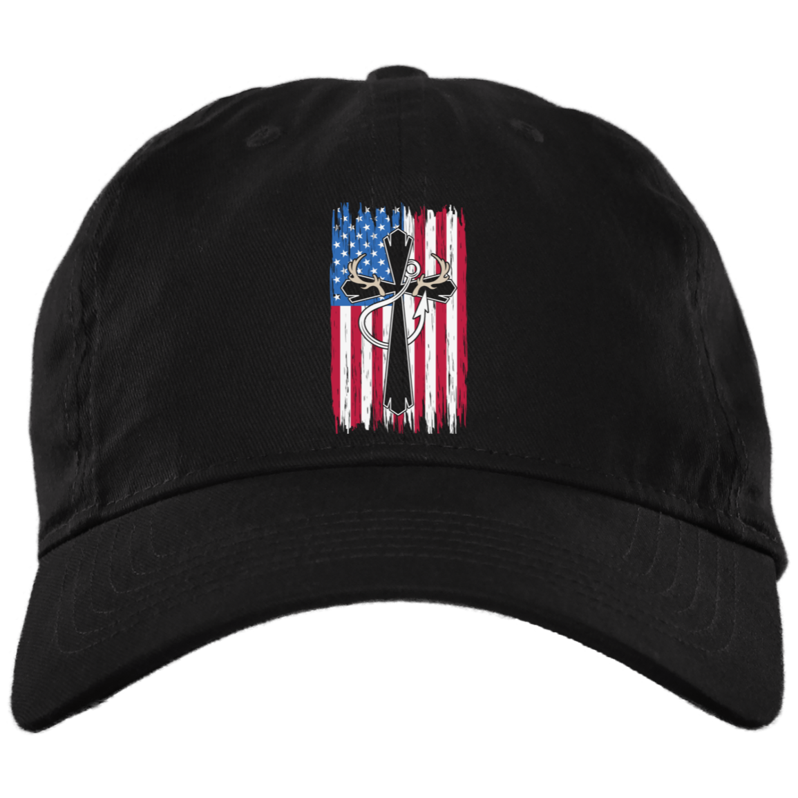 American Flag, Antlers, Fishing Hook, Cross Twill Unstructured Dad Cap