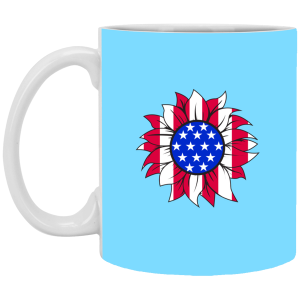 American Flag Sun Flower White Mug