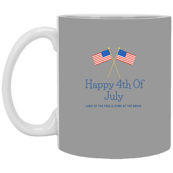 Happy 4th Of July Land of The Free & Home of The Brave w/ USA Flags Mug