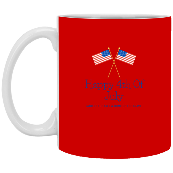 Happy 4th Of July Land of The Free & Home of The Brave w/ USA Flags Mug