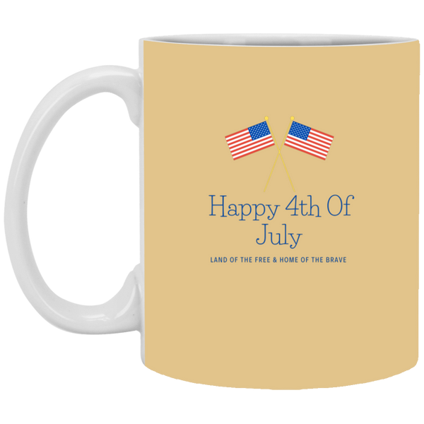 Happy 4th Of July Land of The Free & Home of The Brave w/ USA Flags Mug