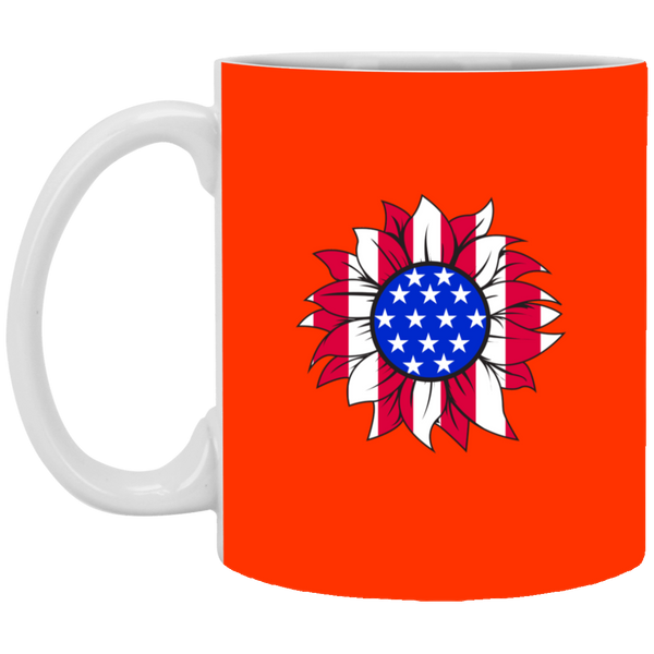 American Flag Sun Flower White Mug