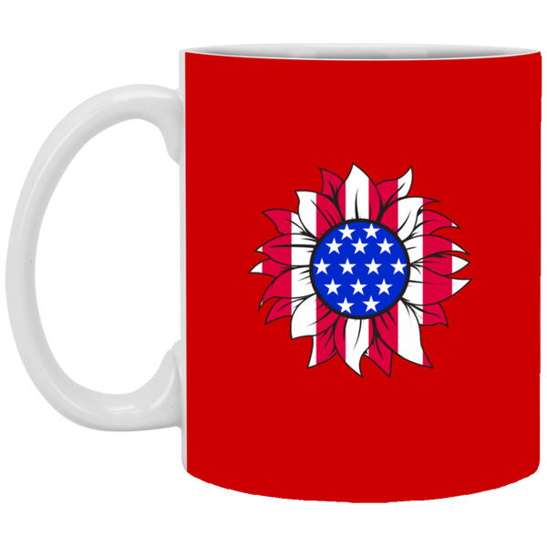 American Flag Sun Flower White Mug