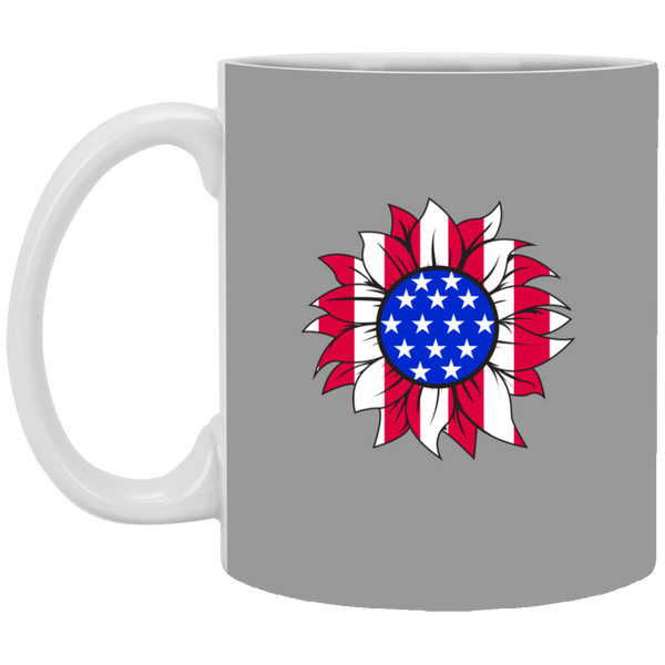 American Flag Sun Flower White Mug