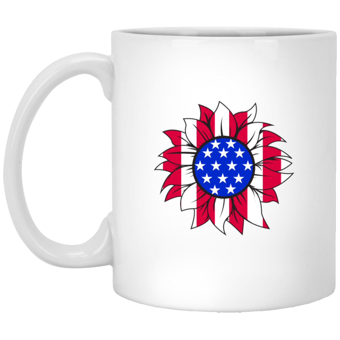 American Flag Sun Flower White Mug