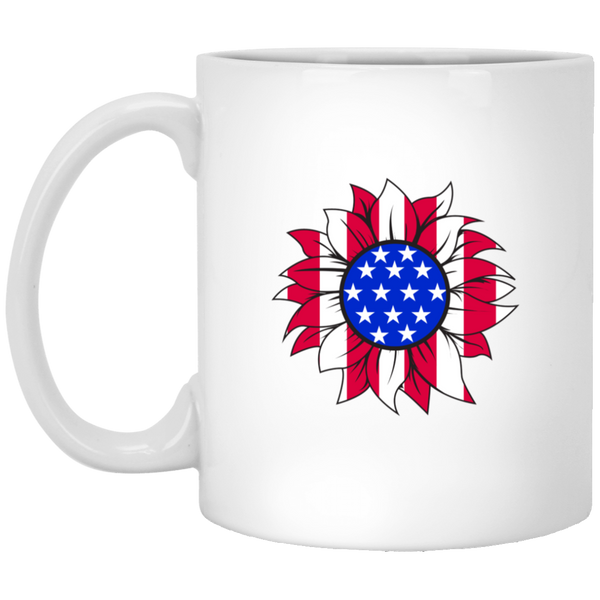 American Flag Sun Flower White Mug