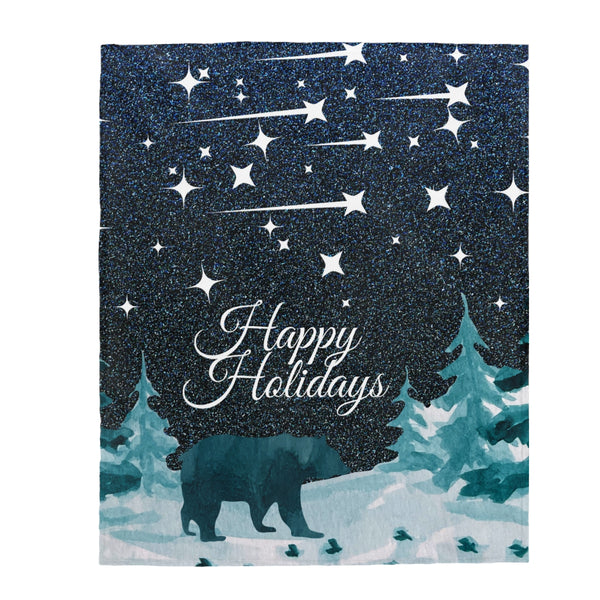 Happy Holidays Shooting Stars Over A Bear Blanket