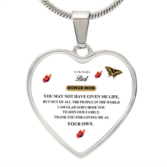 To The World's Best Bonus Mom | Thank You For Loving Me As Your Own | Heart - Luxury Necklace