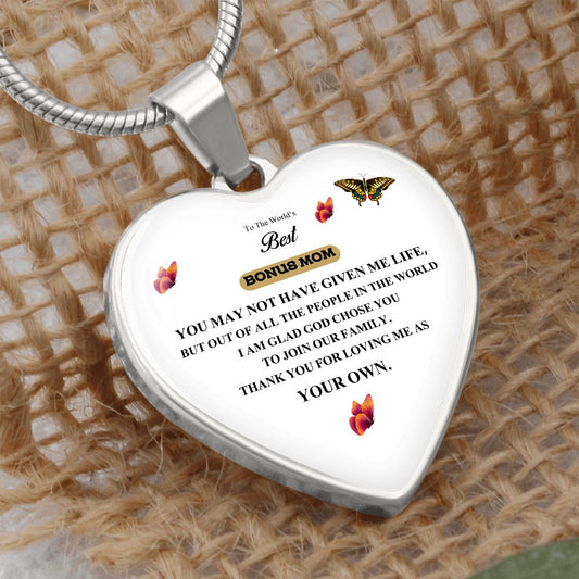 To The World's Best Bonus Mom | Thank You For Loving Me As Your Own | Heart - Luxury Necklace