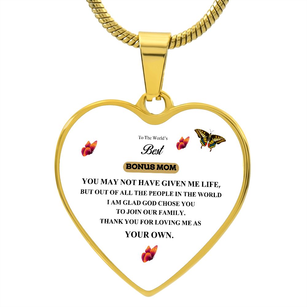 To The World's Best Bonus Mom | Thank You For Loving Me As Your Own | Heart - Luxury Necklace