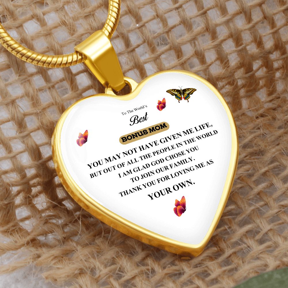 To The World's Best Bonus Mom | Thank You For Loving Me As Your Own | Heart - Luxury Necklace