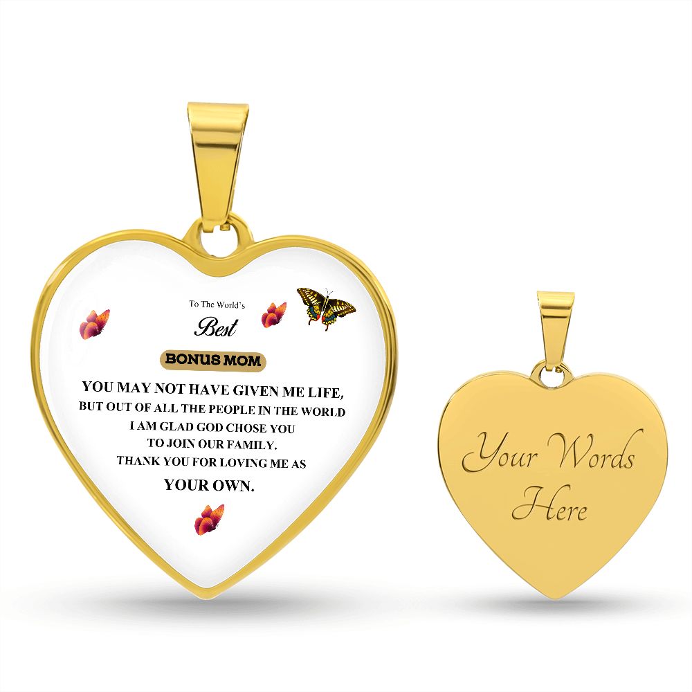To The World's Best Bonus Mom | Thank You For Loving Me As Your Own | Heart - Luxury Necklace