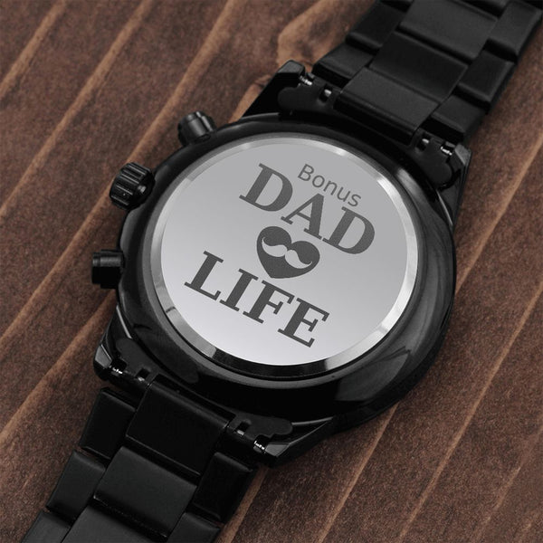 Bonus Dad Life | Engraved Design Black Chronograph Watch
