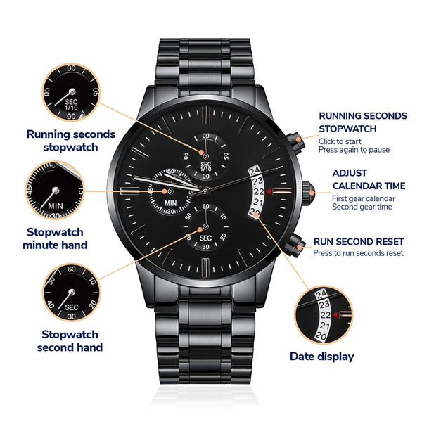 Dad You Are My World | Happy Father's Day | Engraved Design Black Chronograph Watch