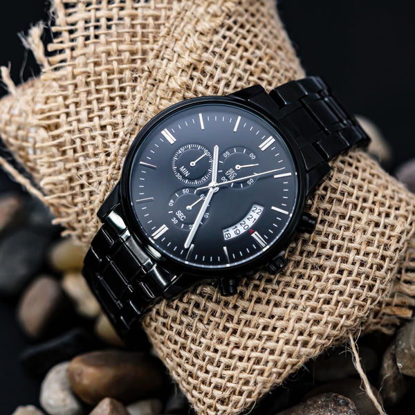 Dad You Are My World | Happy Father's Day | Engraved Design Black Chronograph Watch