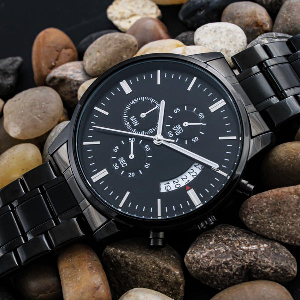 Dad You Are My World | Happy Father's Day | Engraved Design Black Chronograph Watch