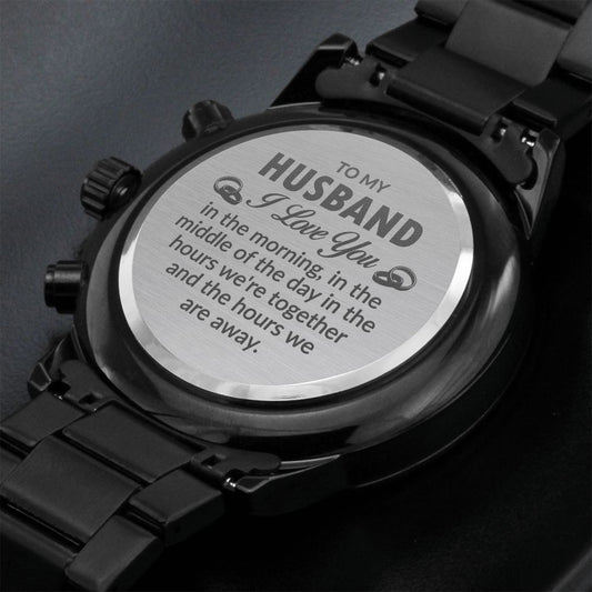 To My Husband Engraved Black Chronograph Watch