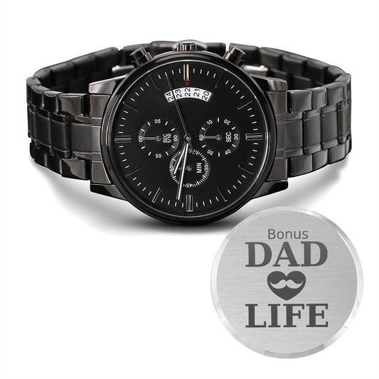 Bonus Dad Life | Engraved Design Black Chronograph Watch