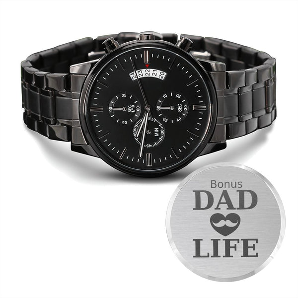 Bonus Dad Life | Engraved Design Black Chronograph Watch