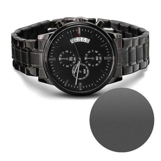 To My Husband | Love You | Engraved Design Black Chronograph Watch