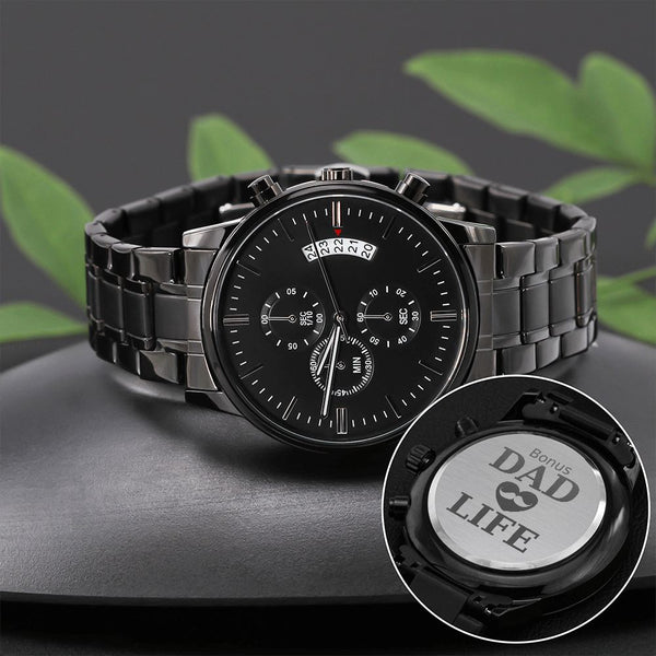 Bonus Dad Life | Engraved Design Black Chronograph Watch