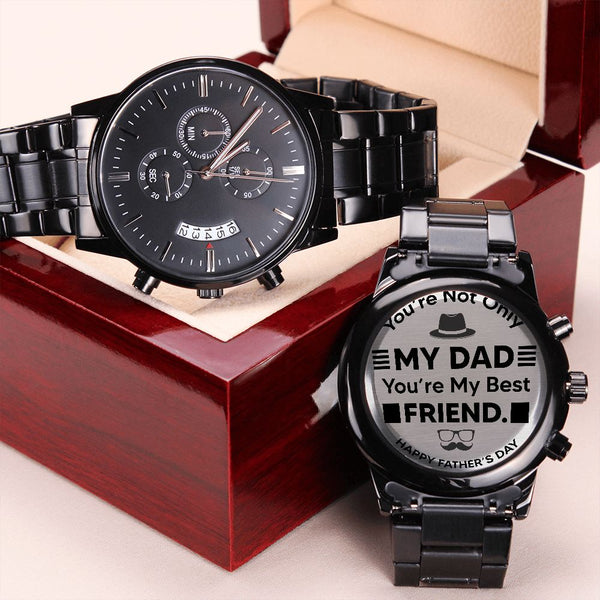 Dad You're My Best Friend | Happy Father's Day | Engraved Design Black Chronograph Watch
