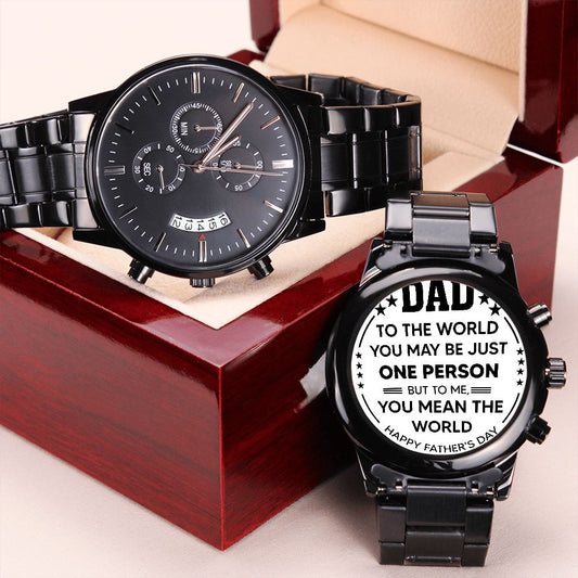Dad You Are My World | Happy Father's Day | Engraved Design Black Chronograph Watch