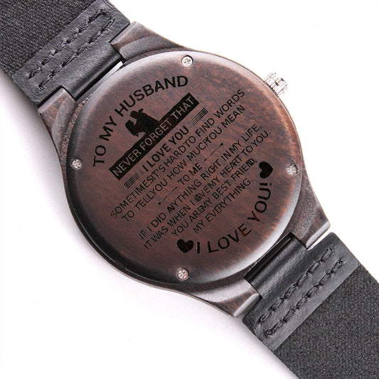To My Husband | I Love You | Engraved Wooden Watch