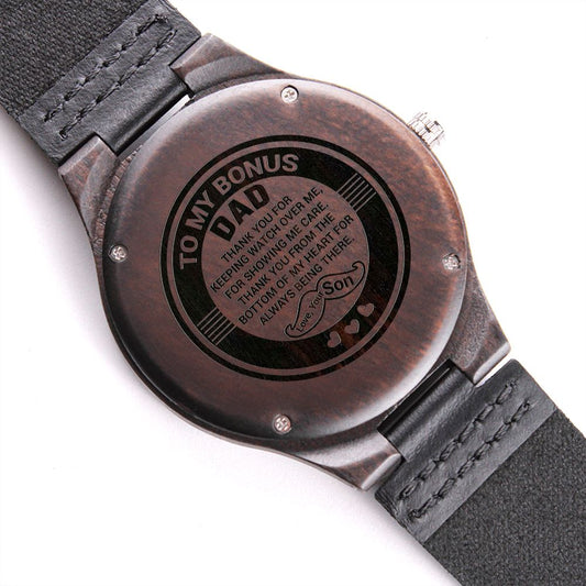To My Bonus Dad | Thank You For Watching Me | Engraved Wooden Watch