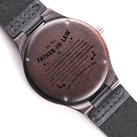 To My Father-In-Law | Thank You | From Daughter-In-Law | Engraved Wooden Watch