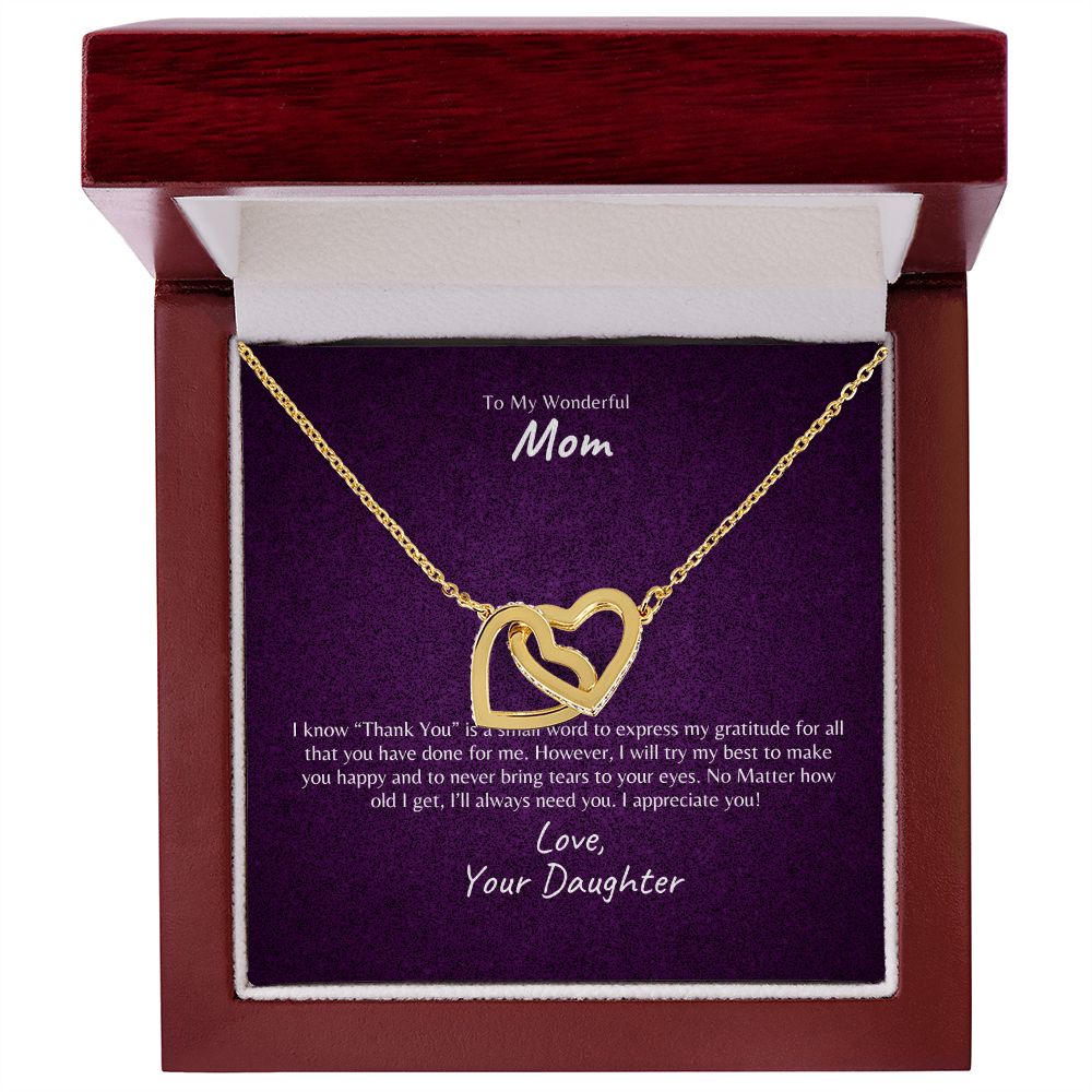 To My Wonderful Mother | Thank You | Interlocking Hearts