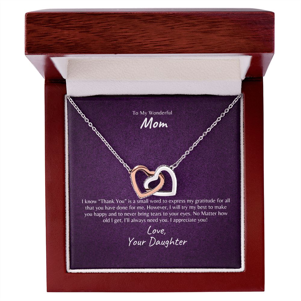 To My Wonderful Mother | Thank You | Interlocking Hearts