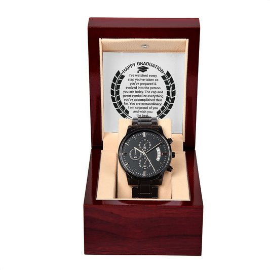 Happy Graduation Black Chronograph Watch