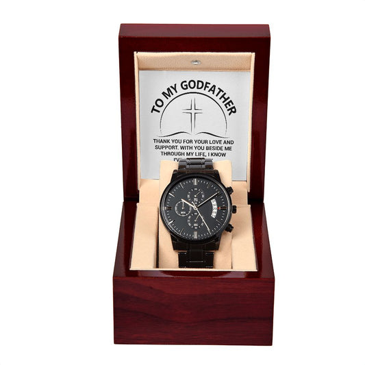 To My Godfather Black Chronograph Watch