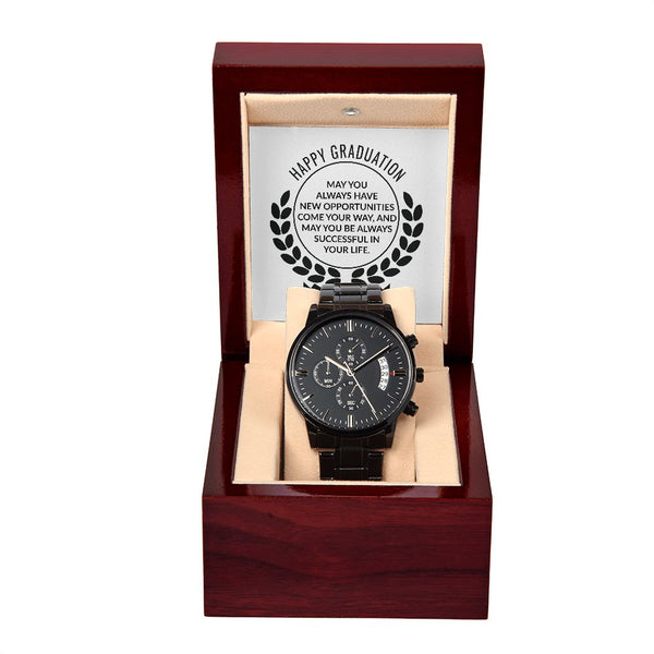 Happy Graduation Black Chronograph Watch