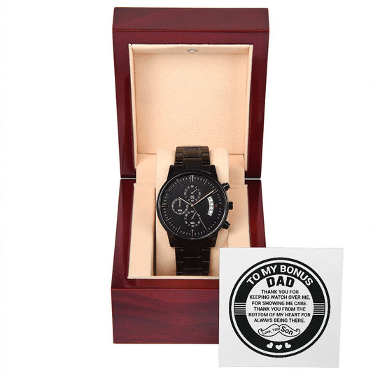 To My Bonus Dad Black Chronograph Watch
