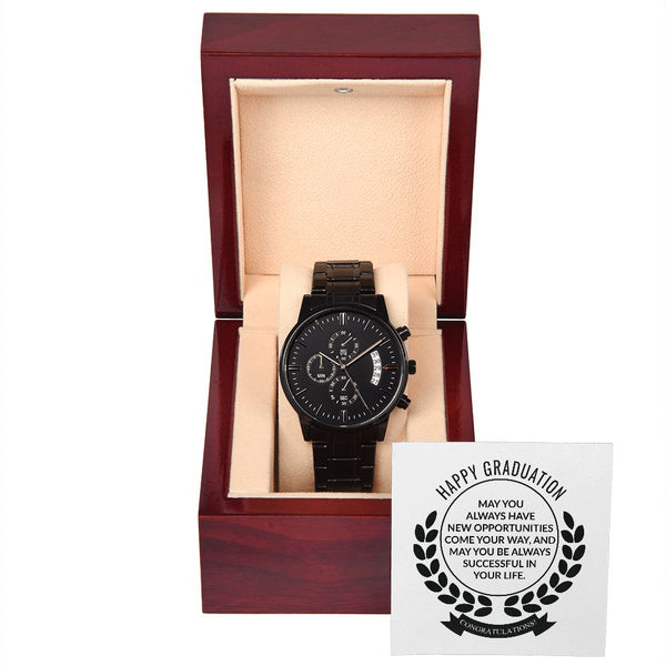 Happy Graduation Black Chronograph Watch