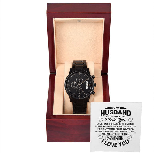 To My Husband Black Chronograph Watch