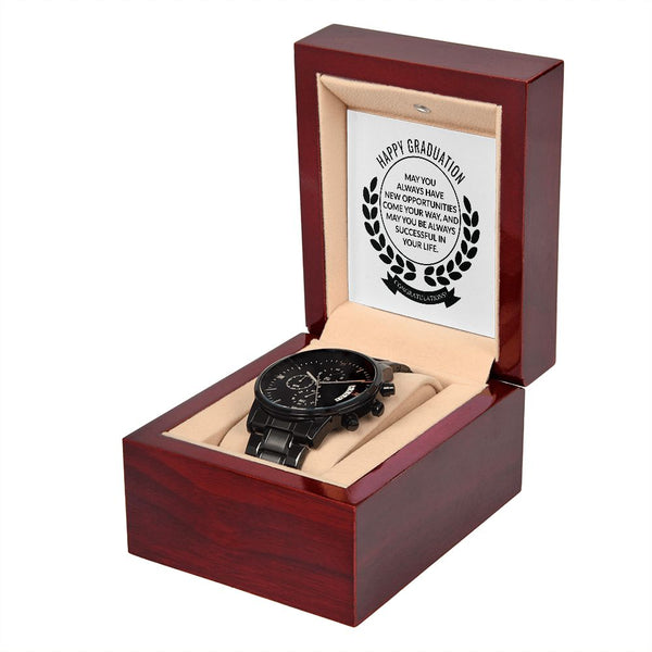 Happy Graduation Black Chronograph Watch