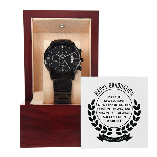 Happy Graduation Black Chronograph Watch
