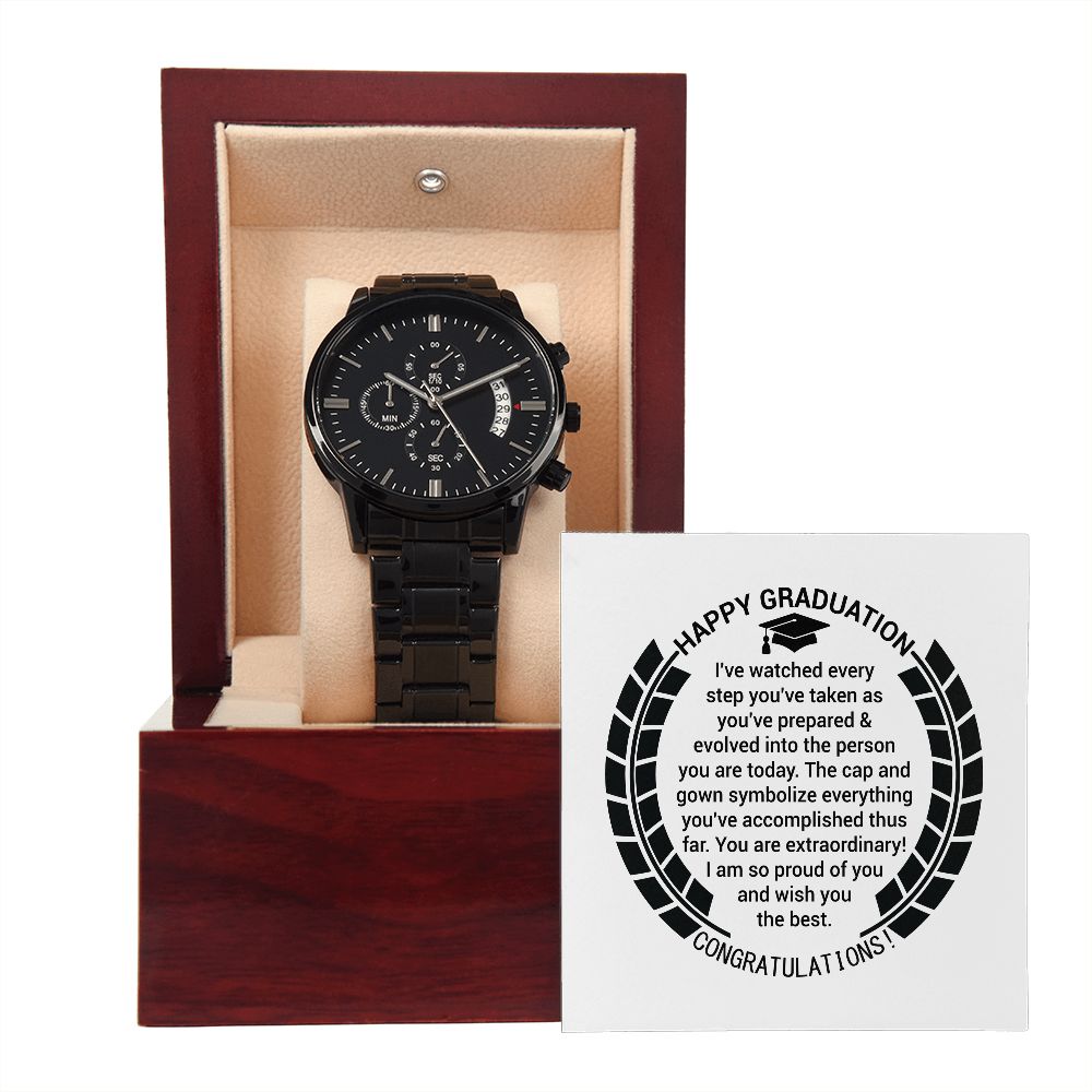 Happy Graduation Black Chronograph Watch