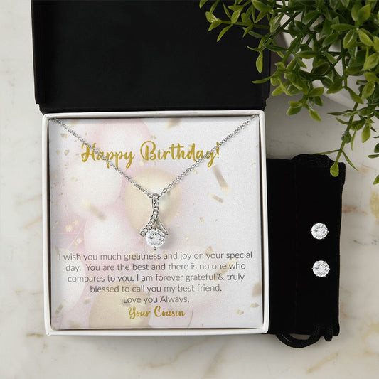 Happy Birthday | Love Your Cousin | Alluring Beauty Necklace and Cubic Zirconia Earring Set