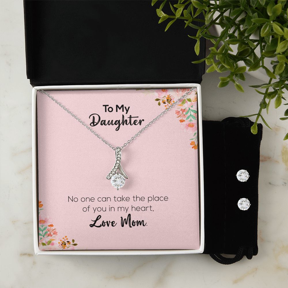 To My Daughter | Love Mom | Alluring Beauty Necklace and Cubic Zirconia Earring Set