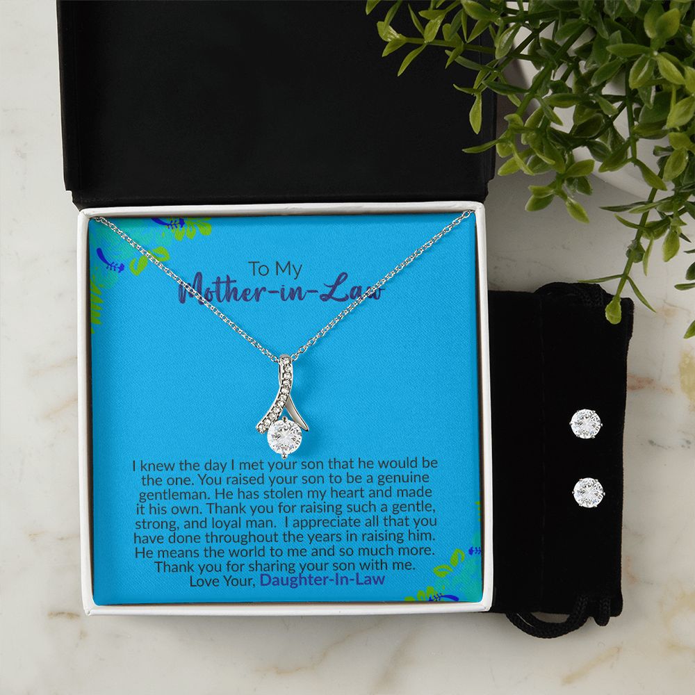 To My Mother-In-Law | Love Your Daughter-In-Law | Alluring Beauty Necklace and Cubic Zirconia Earring Set