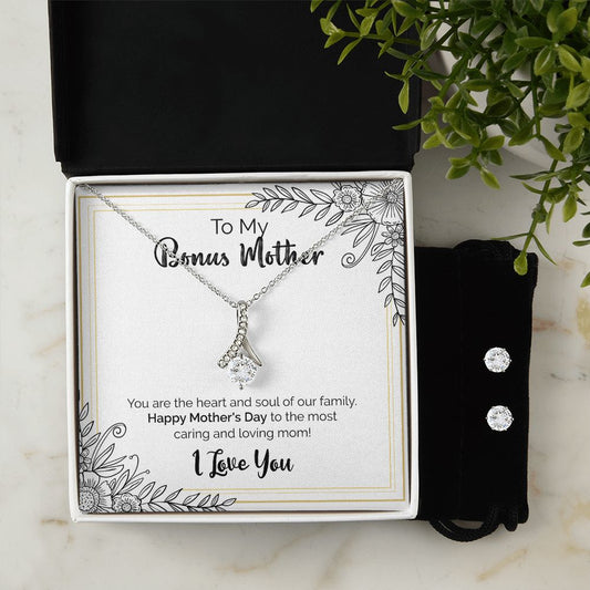 To My Bonus Mother | Happy Mother's Day | Alluring Beauty Necklace and Cubic Zirconia Earring Set