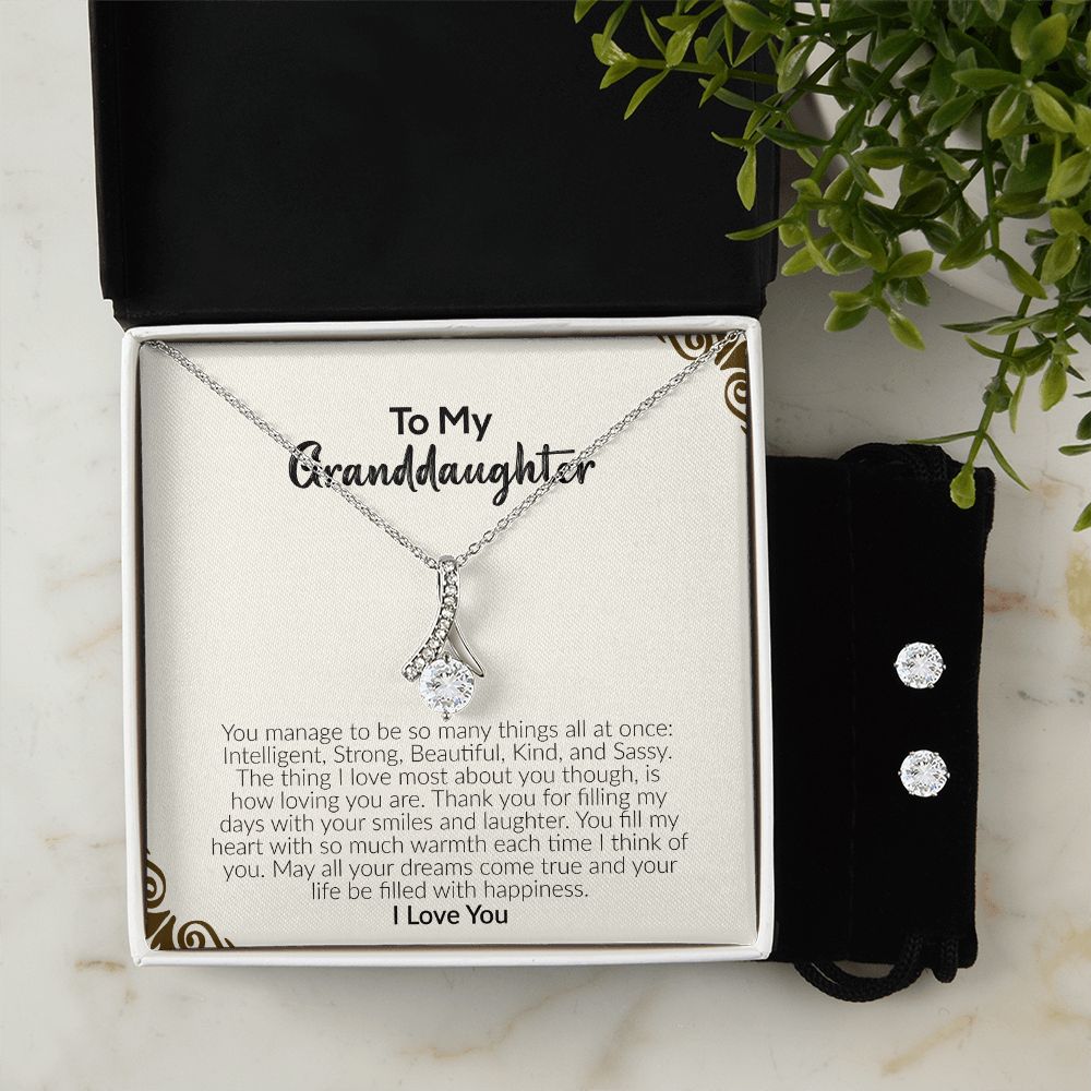 To My Granddaughter | I Love You | Alluring Beauty Necklace and Cubic Zirconia Earring Set