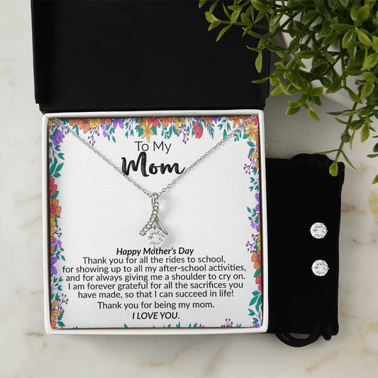 To My Mom | Happy Mother's Day | Alluring Beauty Necklace and Cubic Zirconia Earring Set