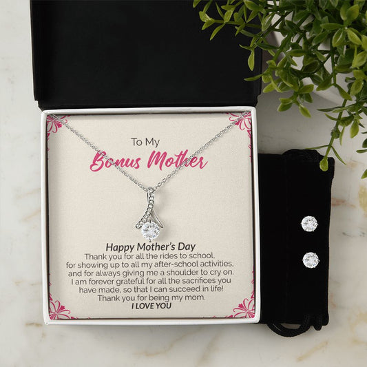 To My Bonus Mother | Happy Mother's Day I Love You | Alluring Beauty Necklace and Cubic Zirconia Earring Set